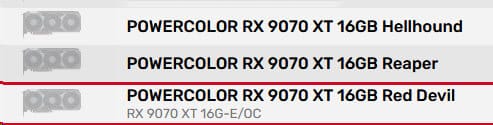 Powercolor RX 9070 XT Modeli Powercolor RX 9070 XT Modeli
