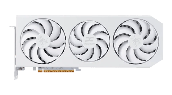 PowerColor Hellhound Spectral White Radeon RX 9070 XT 16GB bela 3 ventilatorji front