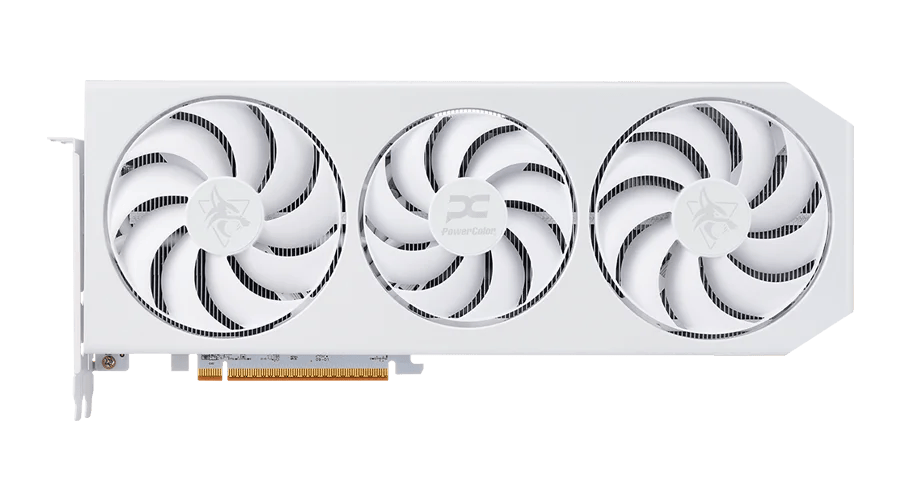 PowerColor Hellhound Spectral White Radeon RX 9070 XT 16GB bela 3 ventilatorji front