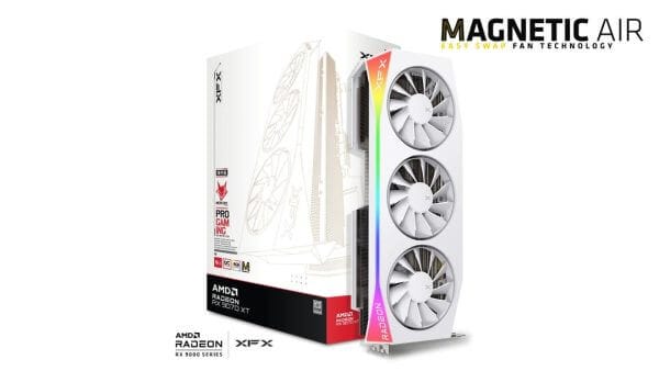 XFX Mercury AMD Radeon RX 9070XT OC White Magnetic Air Edition with RGB