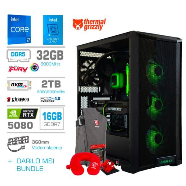 Gaming Računalnik Računalnik MEGA TWR S10 i7-14700F/RTX5080/32GB-DDR5/2TB-4.0/1000W/Brez OS/črna RGB + Estetski napajalni kabli [Zelena / Črna]