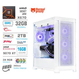 Gaming Računalnik Računalnik MEGA TWR S11 R7-7700X/RX9070 XT/32GB-DDR5/2TB-4.0/1050W/Brez OS/bela RGB + Estetski napajalni kabli [Vijolična / Bela]