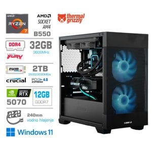 Gaming Računalnik Računalnik MEGA MT S7X R7-5800X/RTX5070/32GB/2TB-4.0/750W/Win11Home/črna RGB + Estetski napajalni kabli [Svetlo modra / Črna]