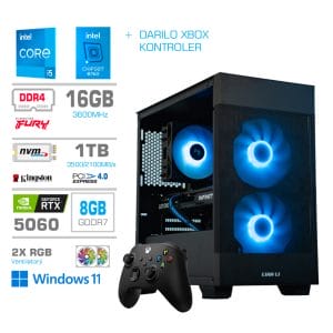 Gaming Računalnik Računalnik MEGA MT S7X i5-14400/RTX5060/16GB/1TB-4.0/750W/Win11Home/črna RGB + Estetski napajalni kabli [Svetlo modra / Črna] * DARILO *