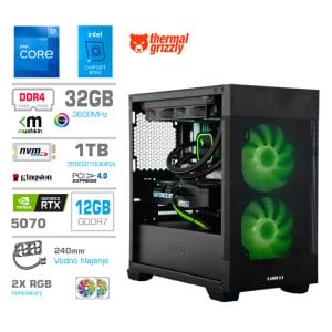 Gaming Računalnik Računalnik MEGA MT S7X i7-12700K/RTX5070/32GB/1TB-4.0/750W/Brez OS/črna RGB + Estetski napajalni kabli [Zelena / Črna)