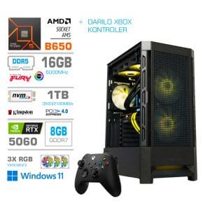 Gaming Računalnik Računalnik MEGA MT S8 R5-7600/RTX5060/16GB-DDR5/1TB-4.0/750W/Win11Home/črna RGB + Estetski napajalni kabli [Rumena / Črna] * DARILO *