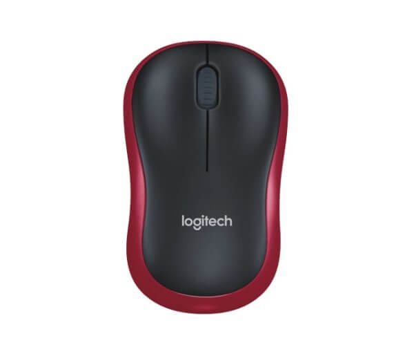 Logitech M185 Wireless, nano, optična, rdeča