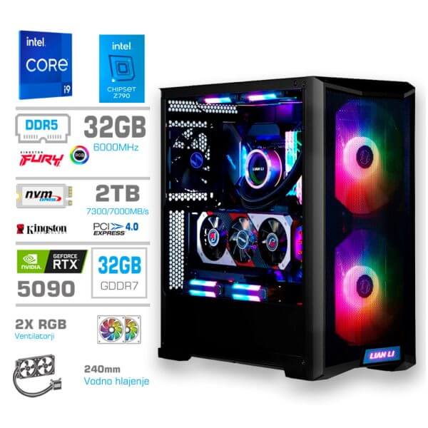 Gaming Računalnik Računalnik MEGA TWR S10 i9-14900K/RTX5090/32GB-DDR5/2TB-4.0/1000W/Brez OS/črna RGB