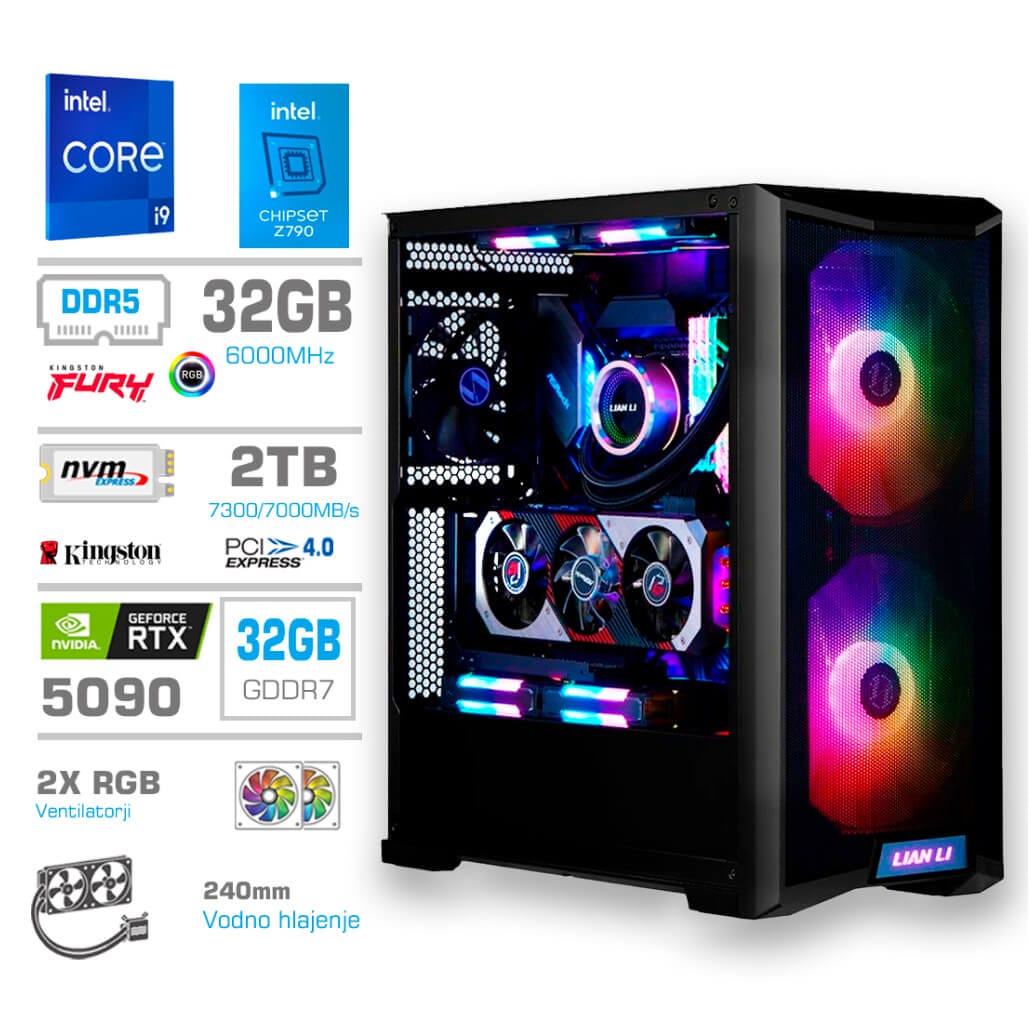 Gaming Računalnik  TWR S10 i9-14900K/RTX5090/32GB-DDR5/2TB-4.0/1000W/Brez OS/črna RGB