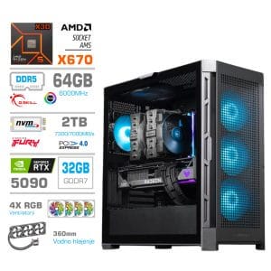 Gaming Računalnik Računalnik MEGA TWR S11 R9-9900X3D/RTX5090/64GB-DDR5/2TB-4.0/1050W/Brez OS/črna RGB