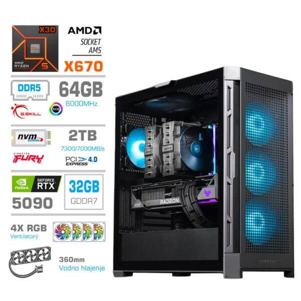 Gaming Računalnik Računalnik MEGA TWR S11 R9-9900X3D/RTX5090/64GB-DDR5/2TB-4.0/1050W/Brez OS/črna RGB