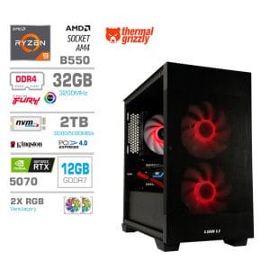 Gaming Računalnik Računalnik MEGA MT S7X R9-5950X/RTX 5070/32GB/2TB-4.0/750W/Brez OS/črna RGB + Estetski napajalni kabli [Rdeča / Črna]