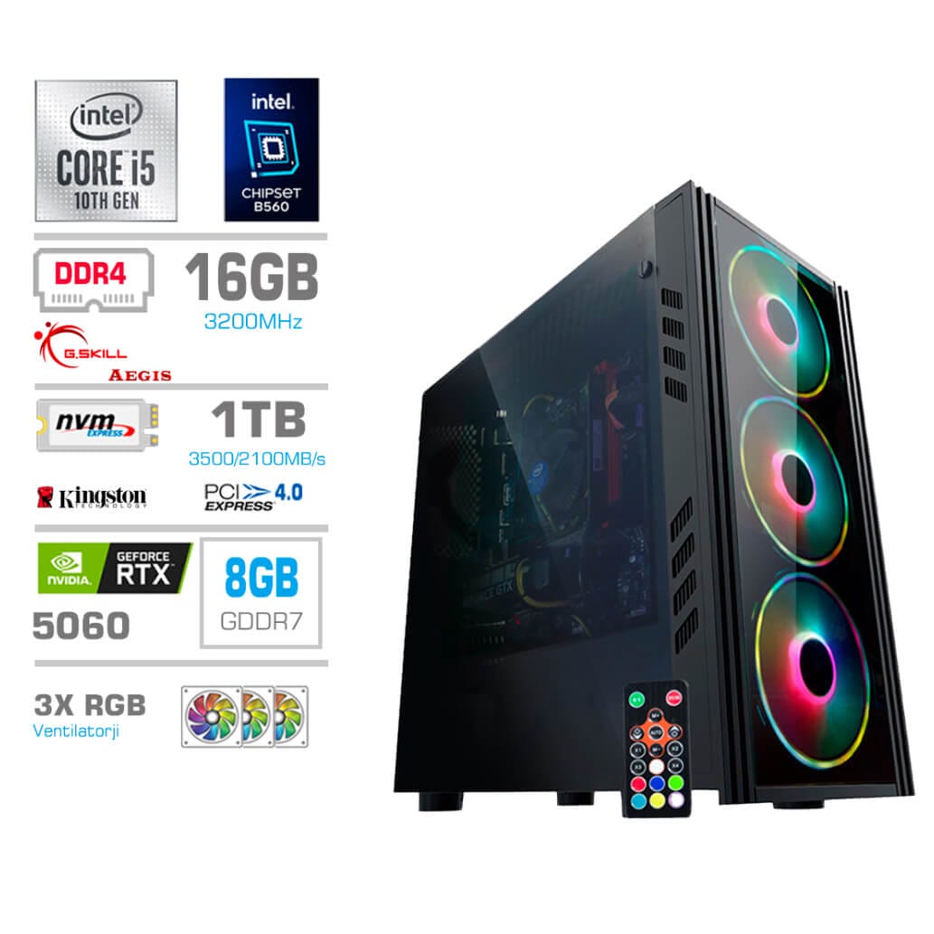 Gaming Računalnik Računalnik MEGA MT 5000 i5-11600K/RTX5060/16GB/1TB-4.0/350W/Brez OS RGB