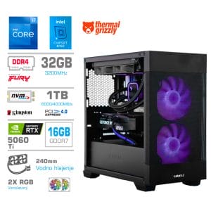 Gaming Računalnik Računalnik MEGA MT S7X i7-12700K/RTX5060Ti-16GB/32GB/1TB-4.0/750W/Brez OS/črna RGB + Estetski napajalni kabli [Vijolična / Črna)