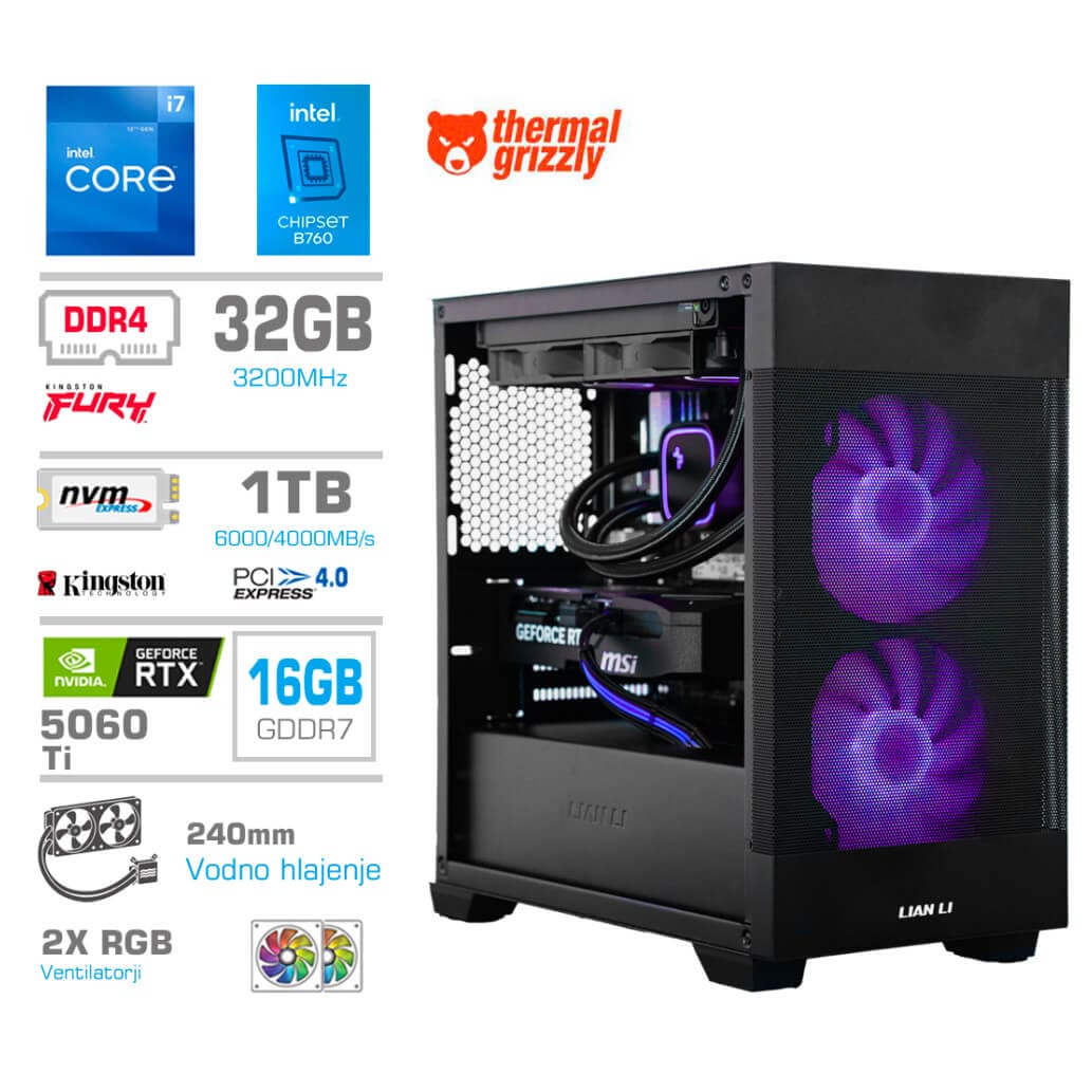 Gaming Računalnik Računalnik MEGA MT S7X i7-12700K/RTX5060Ti-16GB/32GB/1TB-4.0/750W/Brez OS/črna RGB + Estetski napajalni kabli [Vijolična / Črna)