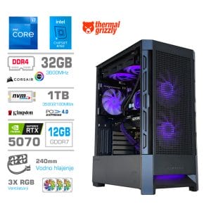 Gaming Računalnik Računalnik MEGA MT S8 i7-12700K/RTX5070/32GB/1TB-4.0/750W/Brez OS/črna RGB + Estetski napajalni kabli [Vijolična / Črna]