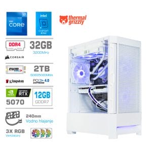 Gaming Računalnik Računalnik MEGA MT S8 i7-12700K/RTX5070/32GB/2TB-4.0/750W/Brez OS/bela RGB + Estetski napajalni kabli [Vijolična / Bela]