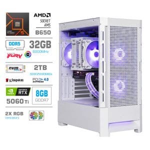 Gaming Računalnik Računalnik MEGA MT S8 R5-9600X/RTX5060Ti/32GB-DDR5/2TB-4.0/750W/Brez OS/bela RGB