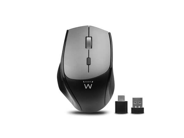 Ewent Dual-Connect Silent Wireless, USB-A, USB-C, 2400dpi, črna